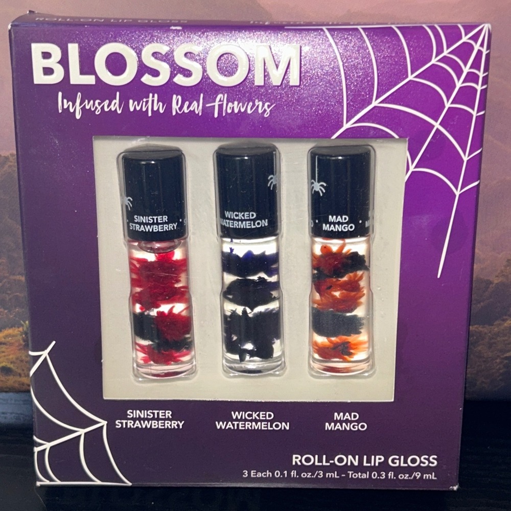 Blossom Roll-On Lip Gloss Set Infused With Real Flowers 3 Flavors  Halloween